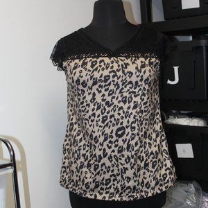 Leopard Lace Trim BLouse Large 3/$25